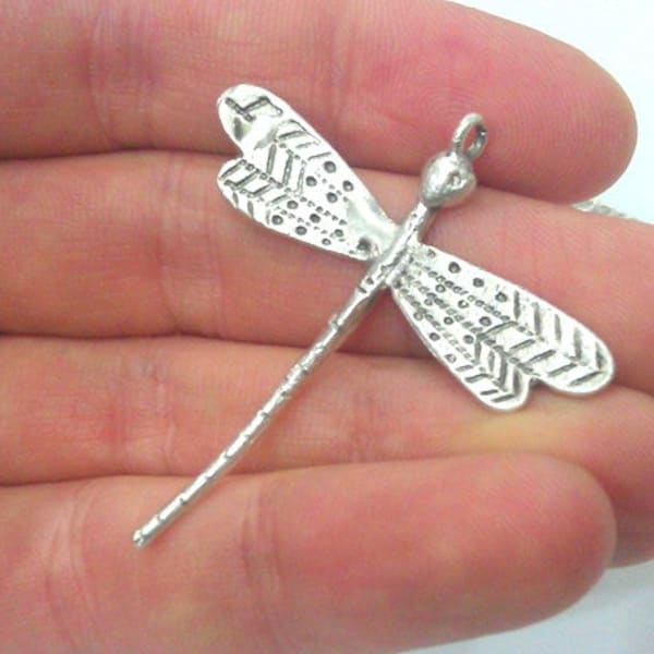 Dragonfly Pendant Silver Pendant Antique Silver Plated Brass   G16290