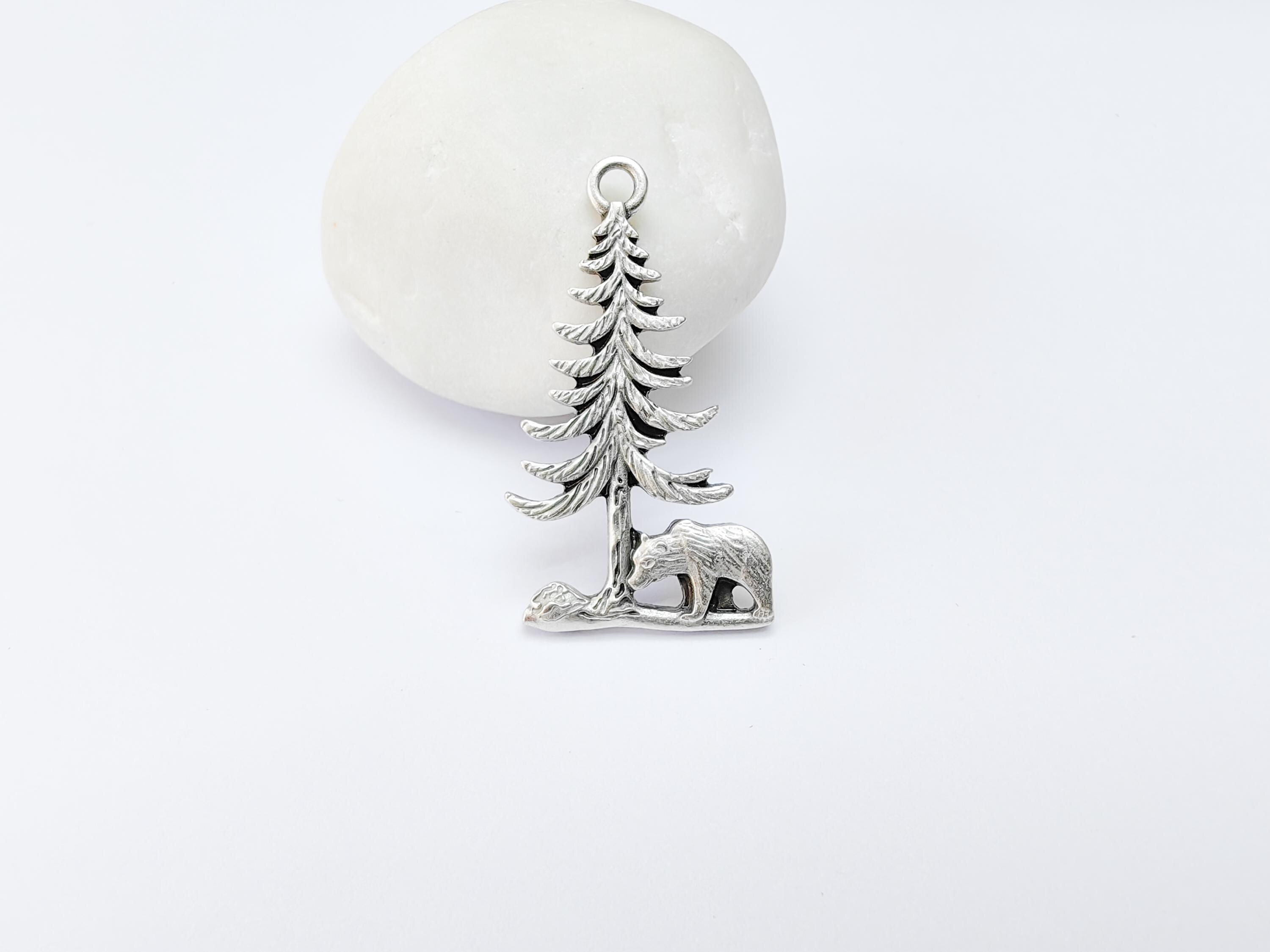 Tree Rings Bear Bear and Tree Pendant, Forest Wildlife Charm, Hiking Camping Jewelry ...