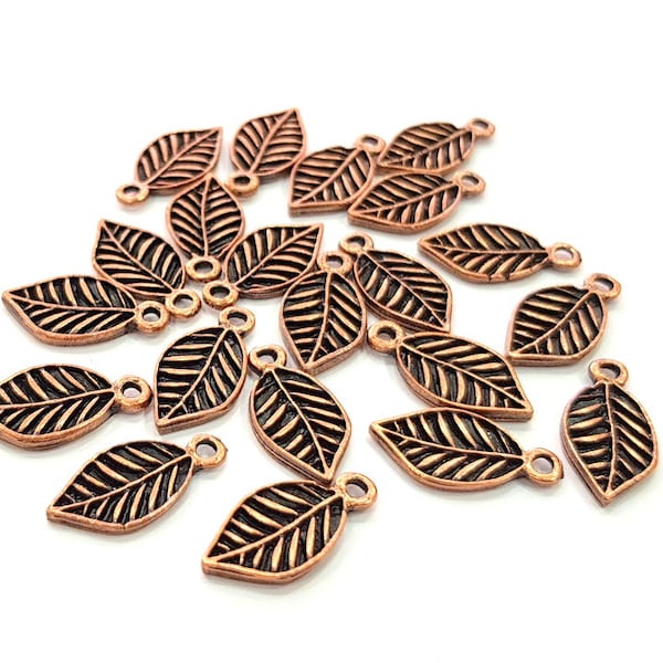 20 Leaf Charm Antique Copper Plated Metal (18x9mm) G13143