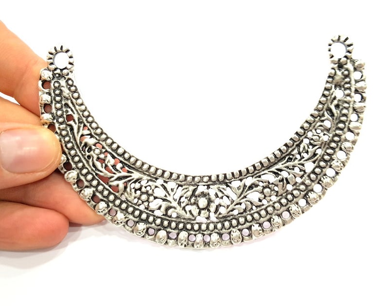 Silver Pendant Oxidized Silver Collar Pendants Antique Silver Plated Pendants (114x25mm) G6532 image 1