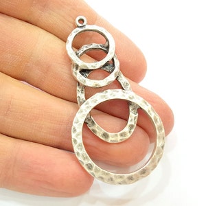 2 Silver Pendant Antique Silver Circle Pendants Antique Silver Plated Pendants (59x30mm)  G7059