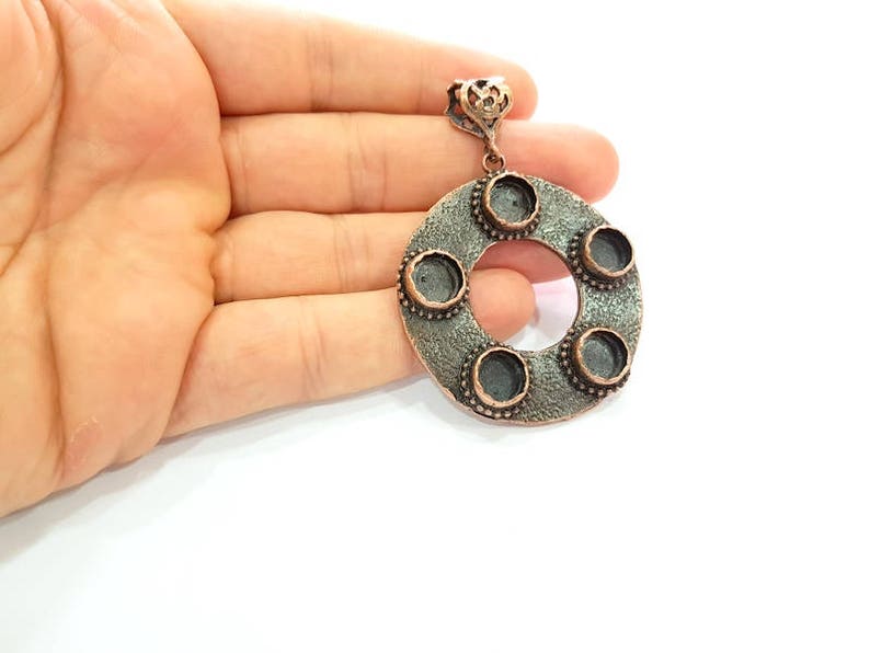 2 Copper Pendant Blank Mosaic Base inlay Blank Necklace Blank Resin Mountings Antique Copper Plated Metal G17052 8 mm round blank