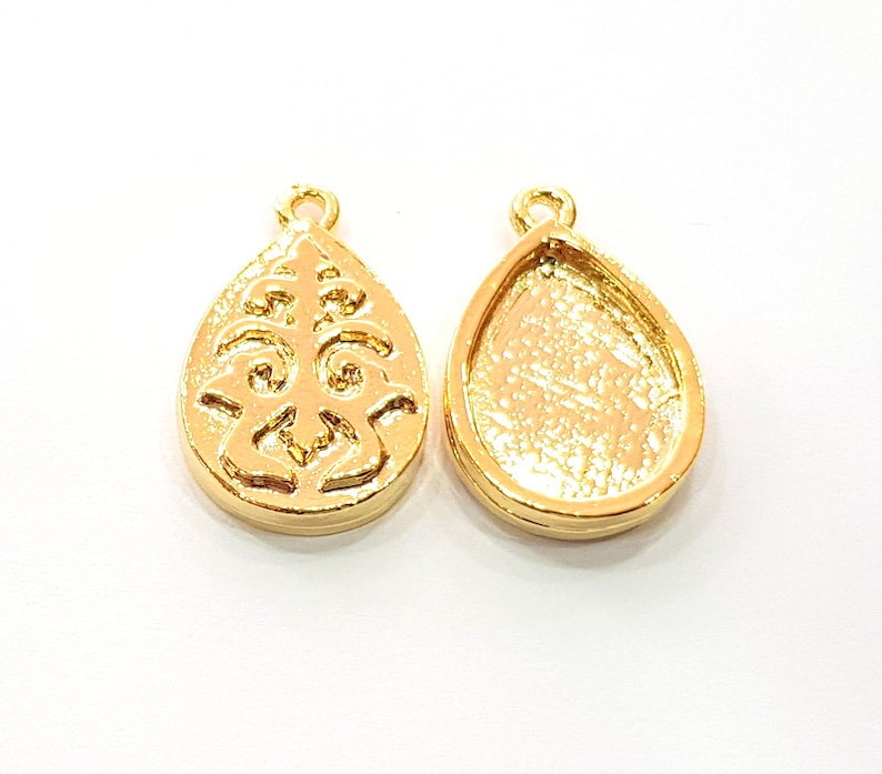 2 Gold Pendant Blank Base Setting Necklace Blank Resin Blank Mountings inlay Blank Shiny Gold Plated Blank G12507 18x13 mm blank