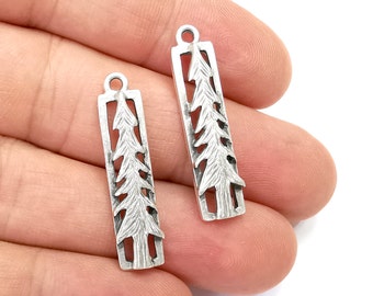 Tree Charms Antique Silver Plated Pine Tree DIY Charms, Dangle Earring Component (33x8mm) G28183
