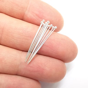 Sterling Silber Kugelkopf Stifte 1 &#39;&#39;, 24ga (Länge 1 Zoll - 27mm) (Dicke 0,5mm - 24 Gauge) 925 Silber Kugelkopf Stift G30199