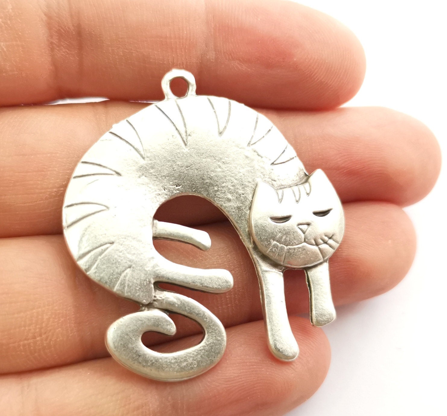 2 Cat Charms Antique Silver Plated Charms 45x42mm G18318 Etsy UK