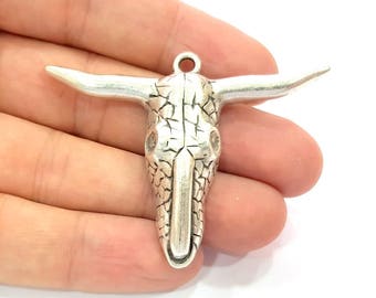 Silver Ox Head Skull Pendant Antique Silver Plated Pendant (61x47mm) G9129