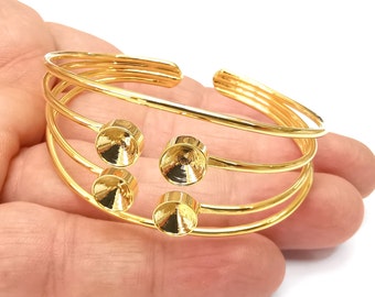 Wire Cone Bracelet, Bars Cuff, Bangle Bezel, Resin Blank, Wristband Cabochon Base, Adjustable Gold Plated Brass (8mm) G35521