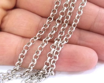 Silver Chain Antique Silver Plated Rolo Chain 1 Meter - 3.3 Feet  (4 mm)  G12157