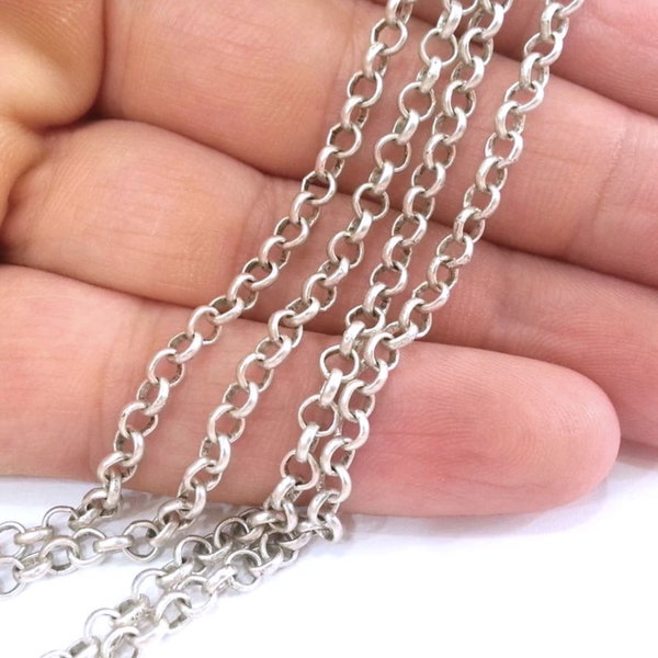 Silver Chain Antique Silver Plated Rolo Chain 1 Meter - 3.3 Feet  (4 mm)  G12157