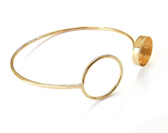 Circle hoop wire bracelet base blanks Cuff Adjustable bracelet Shiny Gold Plated Brass (14mm Blanks ) G25058