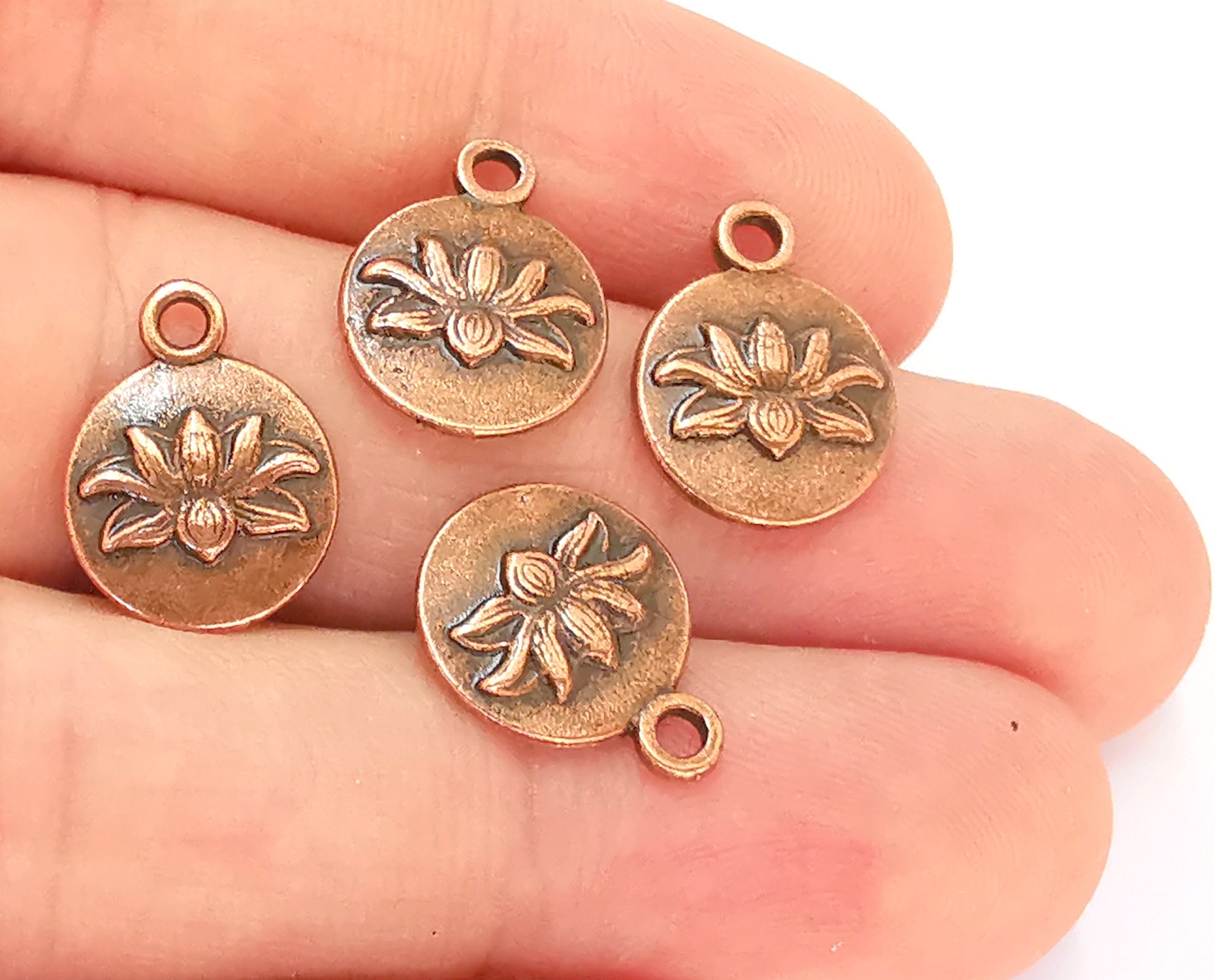 10 Lotus Charms Flower Charms Antique Copper Plated Charms Etsy