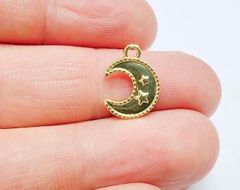 Crescent Moon Star Charm, Celestial Mini Design, 24k Gold Color, Jewelry Finding, 14x11mm, G37710