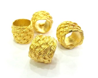 2 Pcs (15x13 mm) Tube Beads , Gold Plated Brass G2994