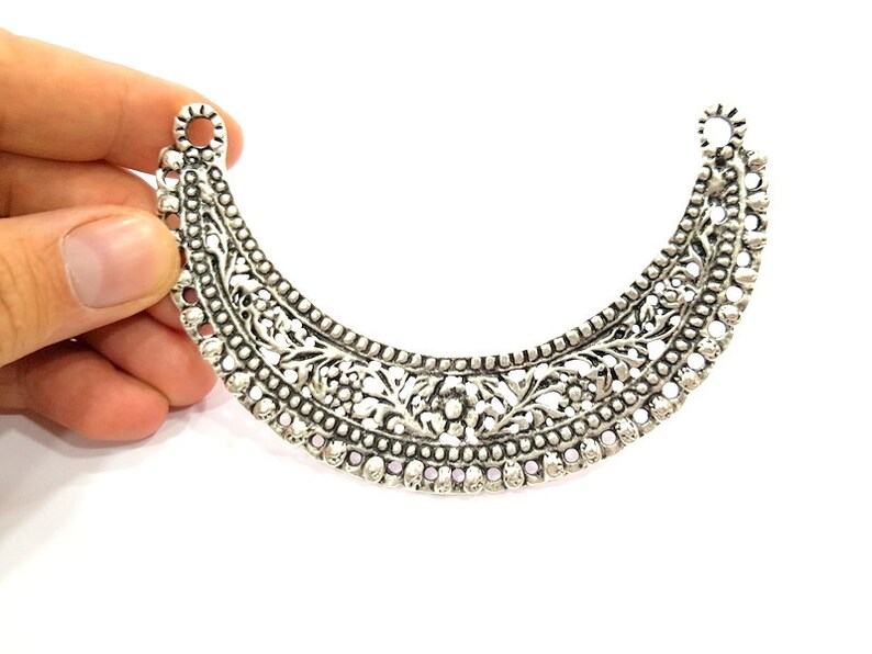 Silver Pendant Oxidized Silver Collar Pendants Antique Silver Plated Pendants (114x25mm) G6532 image 4