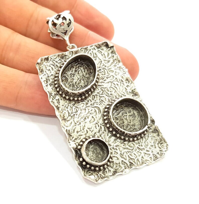 58x38mm G8682 Silver Pendant Blank Bezel Base Setting Necklace Blank Resin Blank Mountings Antique Silver Plated Brass