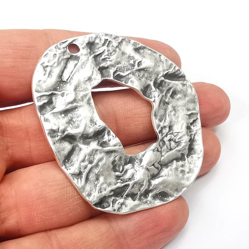 Organic Surface Charms Pendant (Double Sided) Antique Silver Plated Pendant (61x58mm) G27871