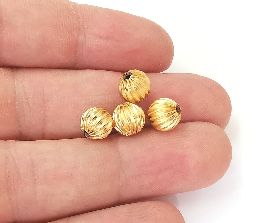 6 Stripe Round Beads Findings Gold Plated Brass Findings 8mm G23817 Etsy