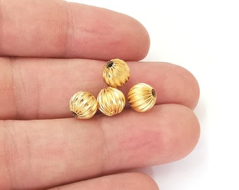 6 Stripe round beads findings Gold plated brass findings (8mm)  G23817