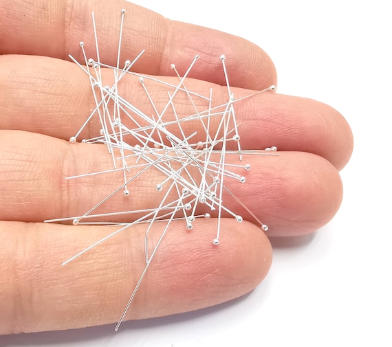 Sterling Silver Ball Head Pins, 1.1'', 28ga Extra Thin Pin