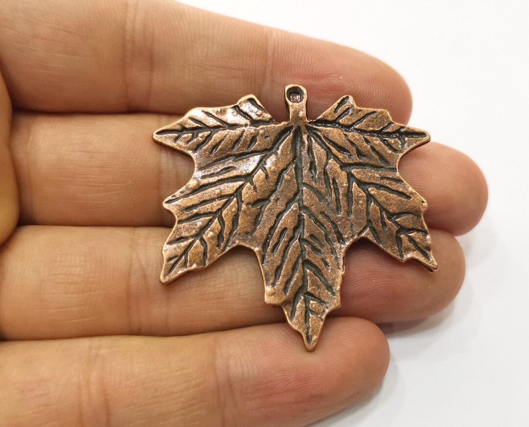 2 Copper Leaf Charms Antique Copper Plated Charms 43x46mm Etsy