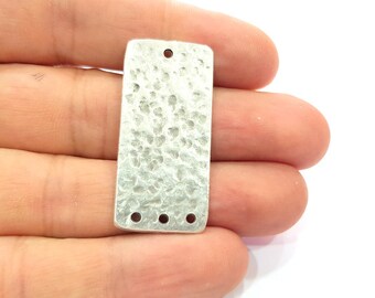 2 Hammered Rectangle Connector Charm Antique Silver Plated Metal (40x18 mm)  G15244