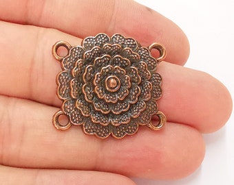 2 Flower Charms Connector Antique Copper Plated Charms (30x28mm)  G22747