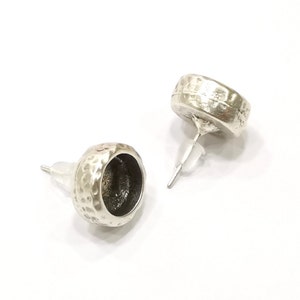 Earring Blank Backs Silver Base Setting Hammered Resin Blank Cabochon Base inlay Mounting Antique Silver Plated (8mm) G17457