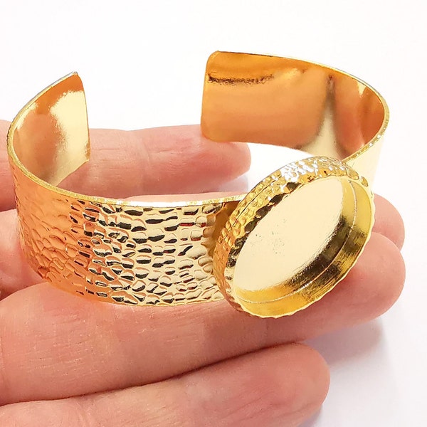 Bracelet Blank Resin Cuff Dry Flower inlay Blank Cuff Bezel Glass Cabochon Base Hammered Adjustable Gold Plated  (25mm ) G20944