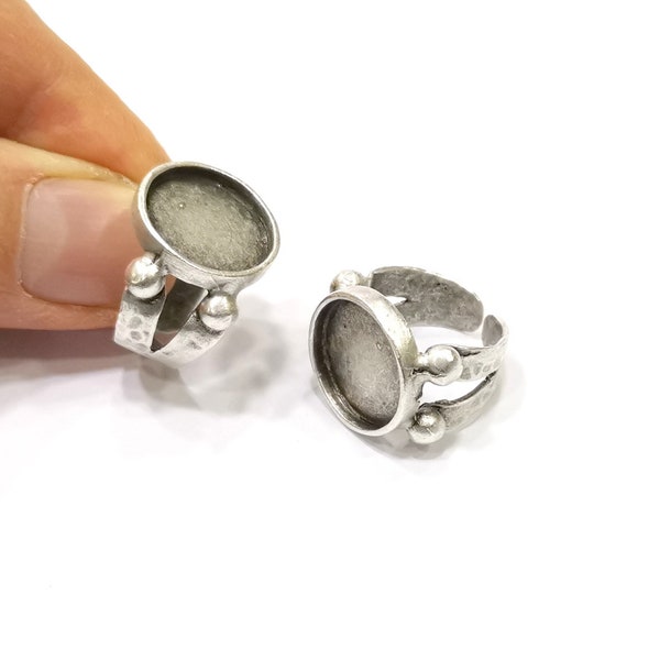 Zilveren ring setting hars ring blanco cabochon basis inlay ring montage verstelbare ring basis ring (15 mm) antiek verzilverd messing G16466