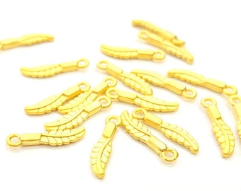20 Charms de Hoja de Oro Charms Chapados en Oro (16 x 4 mm) G6692