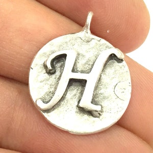 Initials  H Charm , Antique Silver  Plated Brass G4874