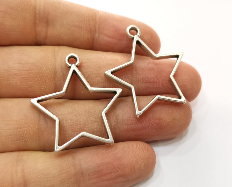 G19163 33x31mm 4 Star Bezel Charms Antique Silver Plated Charms