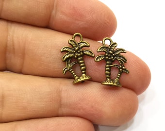 10 Palm Tree Charms Antique Bronze Plated Charms (17x12mm)  G18271