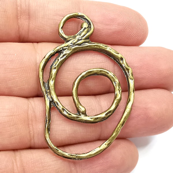 Swirl Hammered Organic Charms Antique Bronze Plated (52x33mm)  G28391