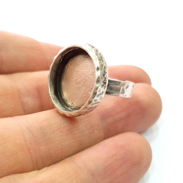 Ring Blank Setting Hammered Ring Base Bezel inlay Ring Backs Glass Cabochon Mounting Adjustable Antique Silver Plated Ring (16mm ) G20317