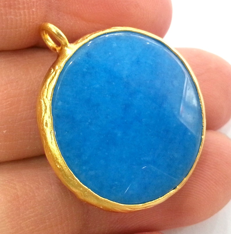 Gold Plated Bezel G1932 26 mm Blue Pendants