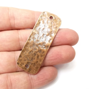 Hamrade rektangulära kontaktberlocker, antika kopparpläterade berlocker (57 x 21 mm) G34272
