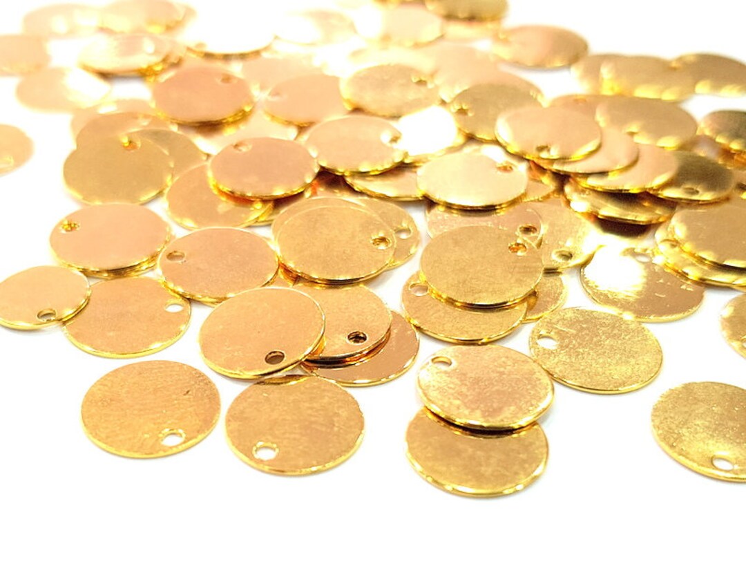 10 Gold Stamp Charms Tag Charms Flake Charms Gold Plated Brass 10mm
