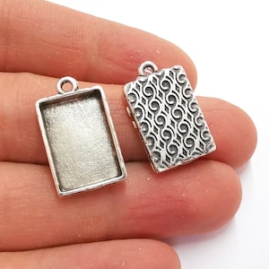 Charms Blank Bezel Resin Bezel Mosaic Mountings Antique Silver Plated Charms (24x14mm)( 18x12 mm Bezel Inner Size)  G20895