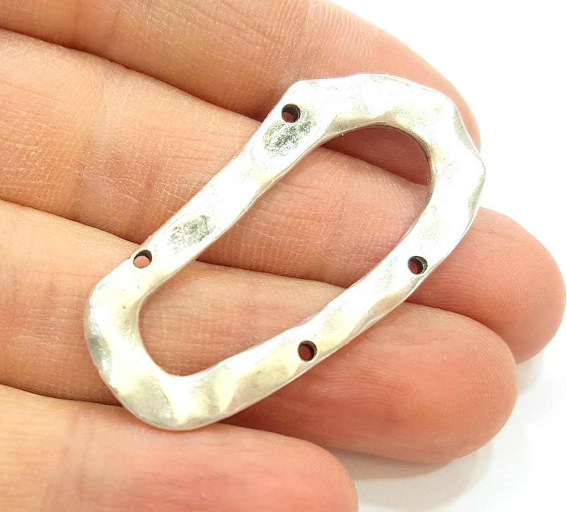 6-Piece Antique Sterling Silver Plated Art Nouveau Connector – 2-Ring Design For Jewelry Making