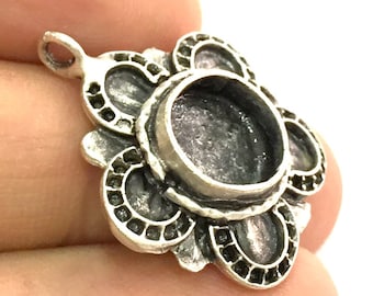 Silver Pendant Blank Base Setting Necklace Blank Mountings Antique Silver Plated Brass (10 mm blank) G5278