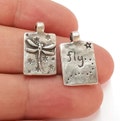 Dragonfly Charms Double Sided Antique Silver Plated Charm (20x12mm) G26325