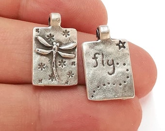 Dragonfly Charms Double Sided Antique Silver Plated Charm (20x12mm) G26325