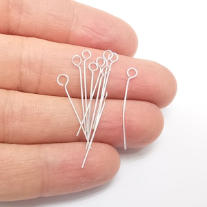 Alfileres de cabeza de bucle de plata esterlina, 1'', calibre 24 (largo 1 pulgada - 25 mm) (grosor 0,5 mm - calibre 24) Alfileres de ojo de plata maciza 925 G30290