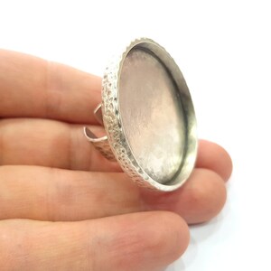 Ring Blank Setting Hammered Ring Base Bezel inlay Ring Backs Glass Cabochon Mounting Adjustable Antique Silver Plated Ring (40mm ) G16052