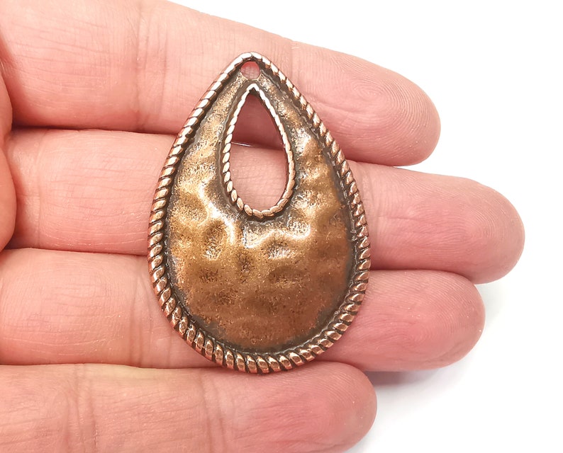 Hammered Drop Charms Antique Copper Plated Charms (49x34mm) G27933