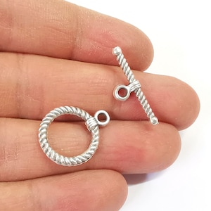 Twisted silver toggle clasps 4 sets Antique silver plated Toggle clasp findings 22x17mm+25x8mm  G24440
