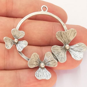 Flower Pendant Antique Silver Plated Brass Pendant (54x52mm)  G22684