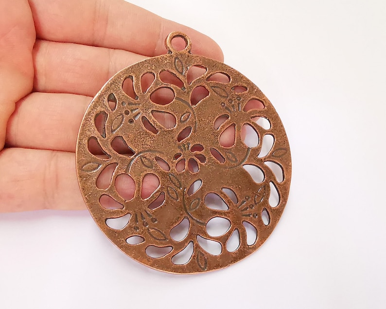 G22775 80x72mm Flowers Round Pendant Antique Copper Plated Pendant